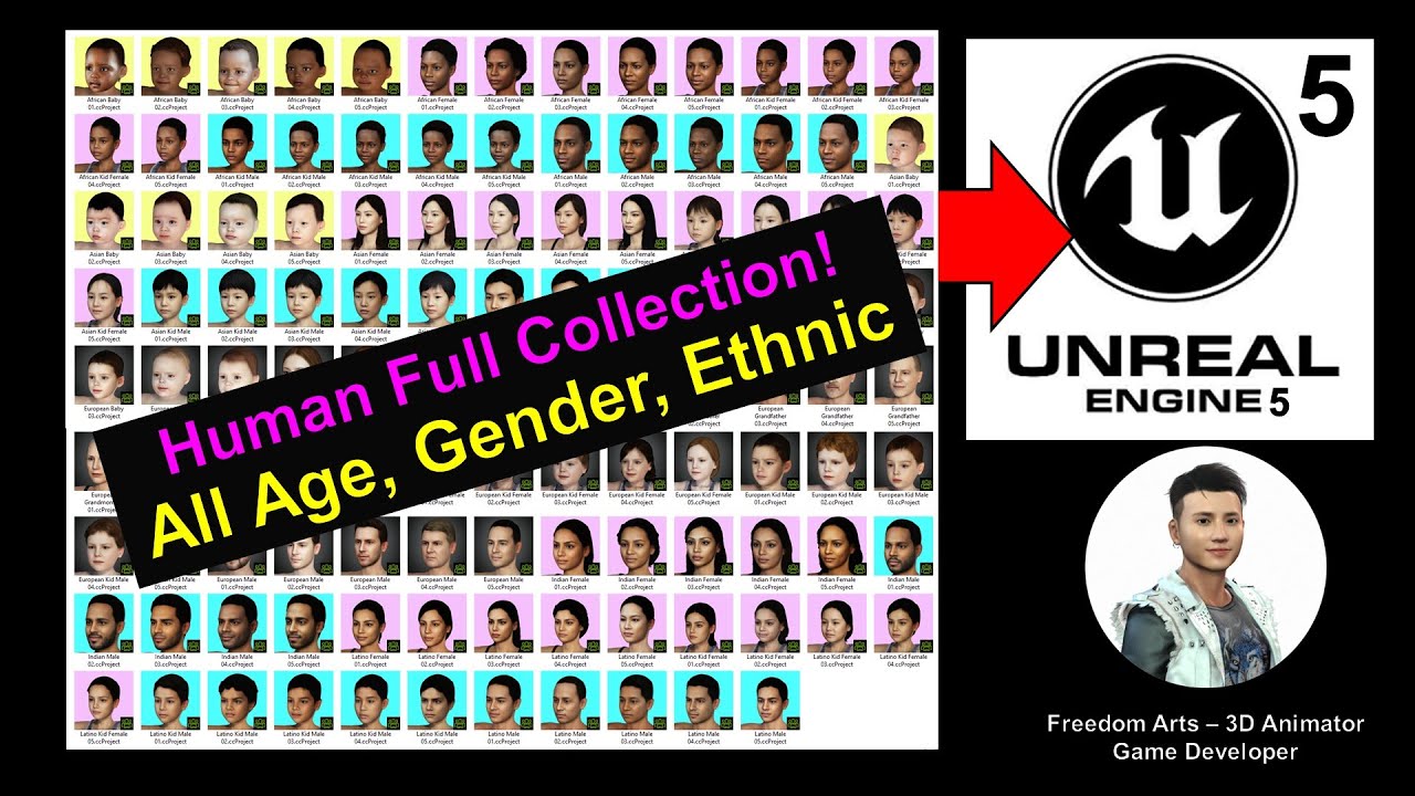 All Ethnicity + Ages + Gender – 3D Avatar Massive Collection to Unreal Engine 5 – Full Tutorial