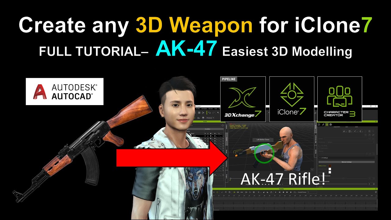 AutoCAD to iClone (AK-47 Rifle Modeling)