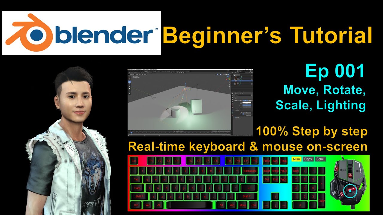 Blender Beginner’s Tutorial 001- Move, Scale, Rotate object, Lighting