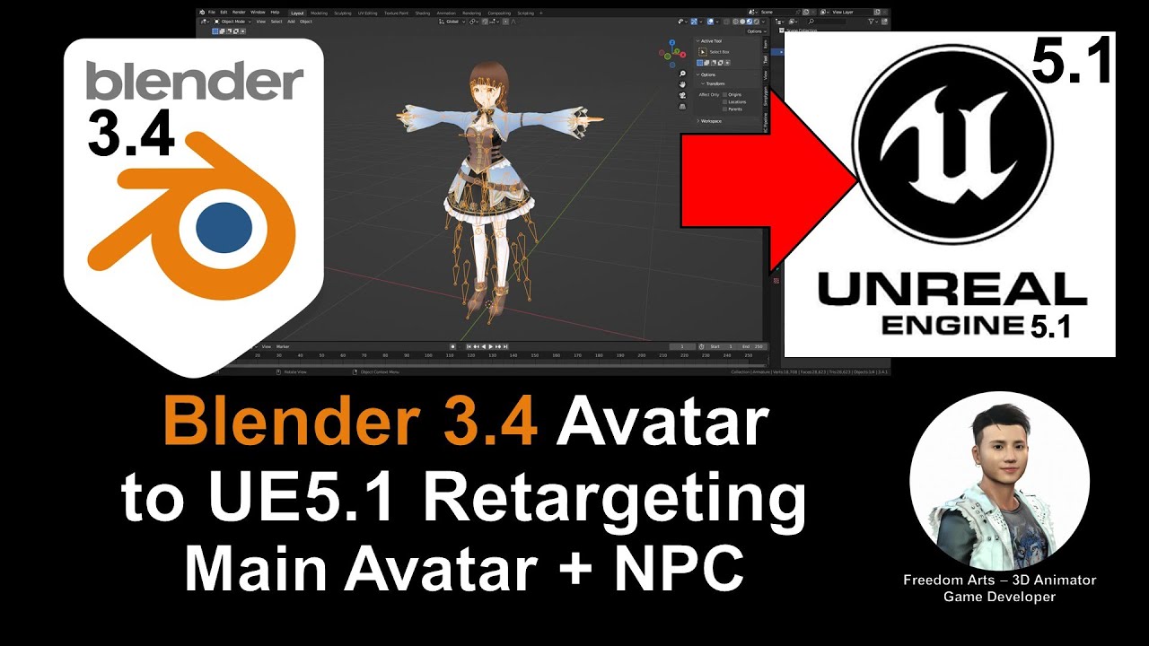 Blender Rigged 3D Avatar to Unreal Engine 5.1 – Retargeting + Main Avatar + NPC – Game Dev Tutorial