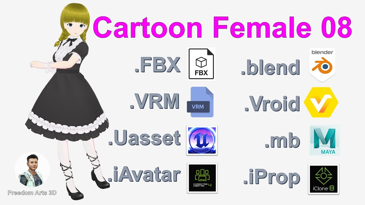 Cartoon Female 08 – Master 3D Character Workflow: Vroid, Blender, Maya, iClone & UE5