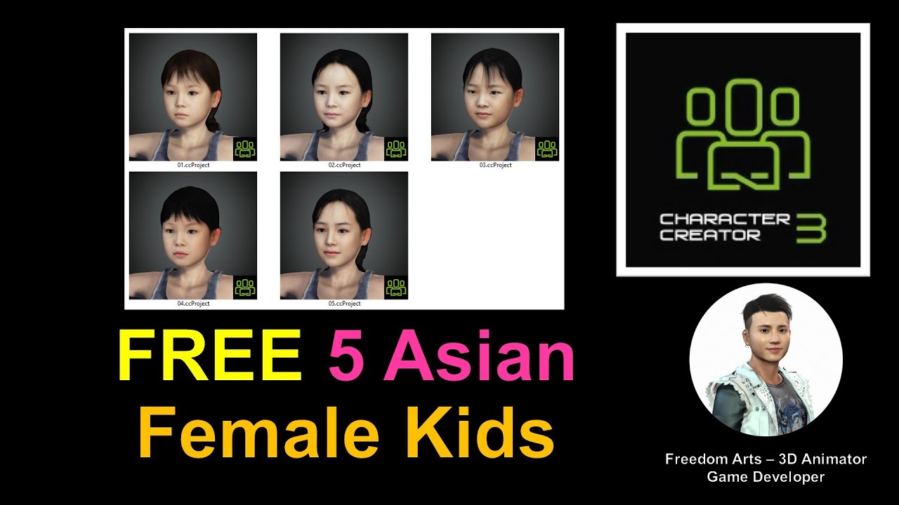 FREE 5+ Asian Kid Female CC3 Avatar Pack 01 – Character Creator 3 Contents Free Sharing