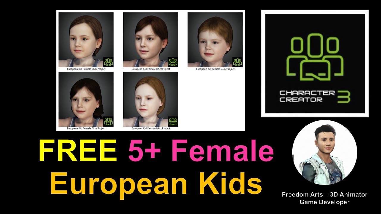 FREE 5+ European Kid Female CC3 Avatar Pack 01 – Character Creator 3 Contents Free Sharing