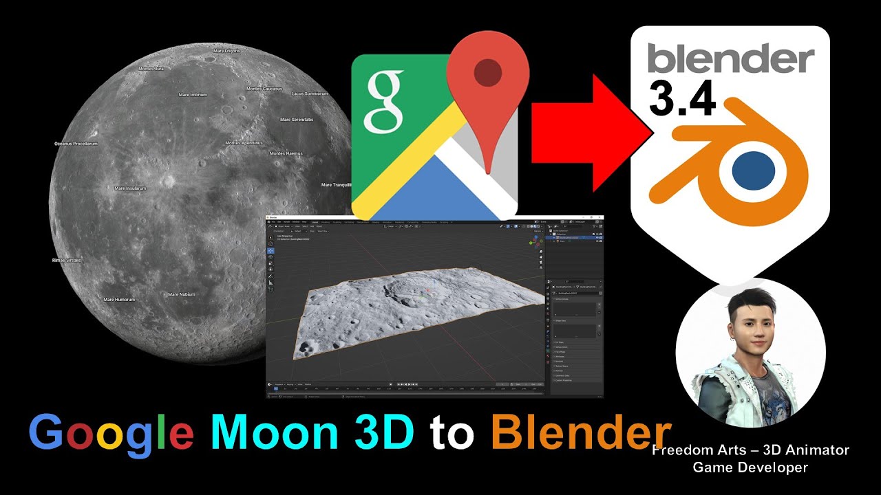 Google Moon 3D to Blender 3.4 – Full Tutorial – Google Map 3D