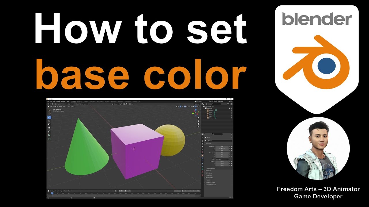 How to set base color for meshes – Blender 2.92 Tutorial