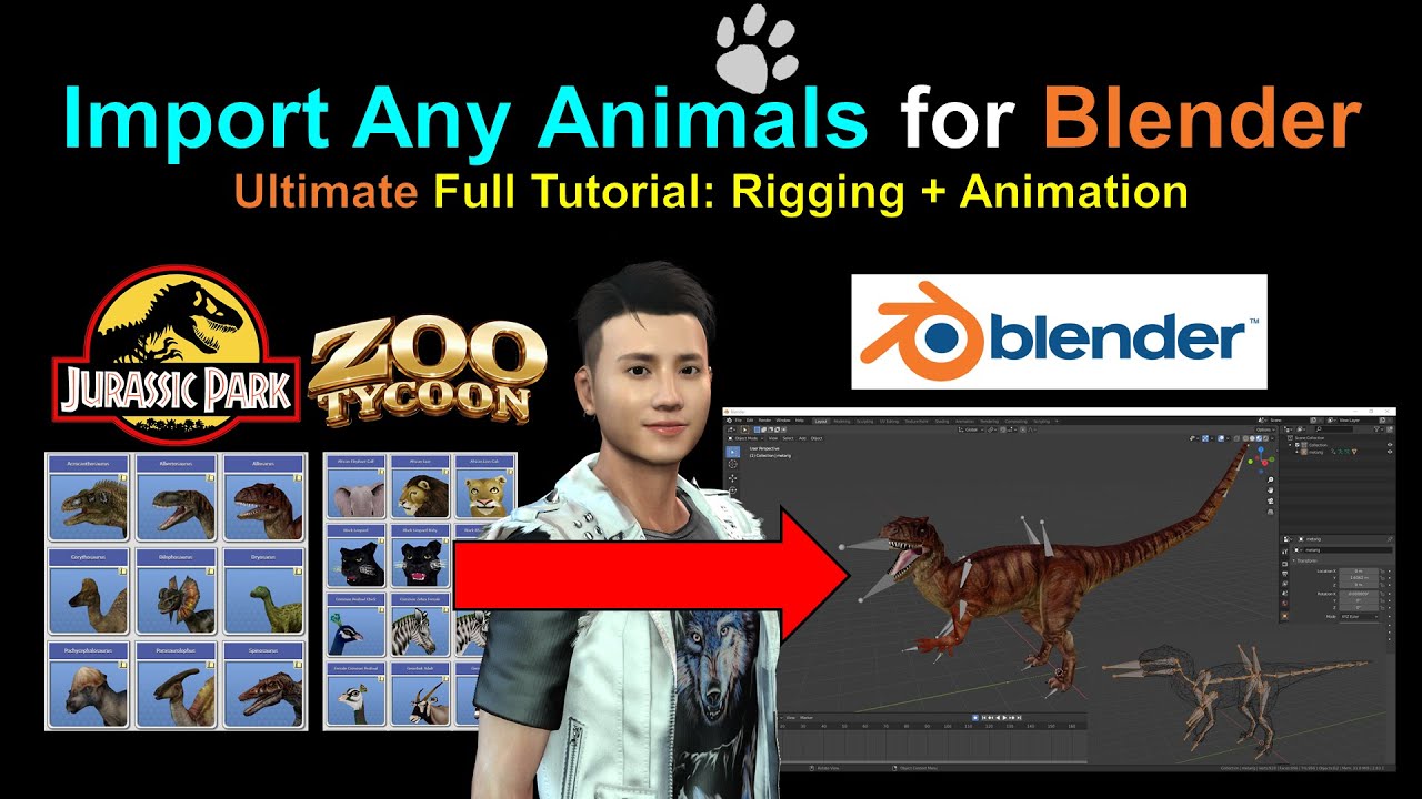 Import any Animals and Dinosaur into Blender (rigging and animation tutorial)