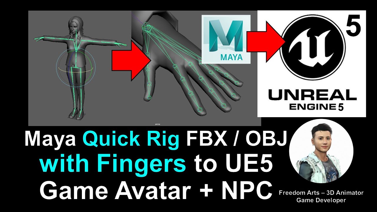 Maya Quick Rig FBX/OBJ with Finger to Unreal Engine 5 – Game Avatar + NPC