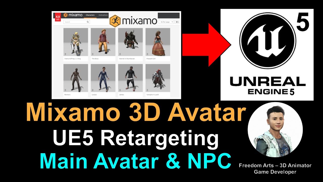 Mixamo 3D Avatar to Unreal Engine 5 – Retargeting + Main Avatar + NPC – Full Tutorial – 2022 October