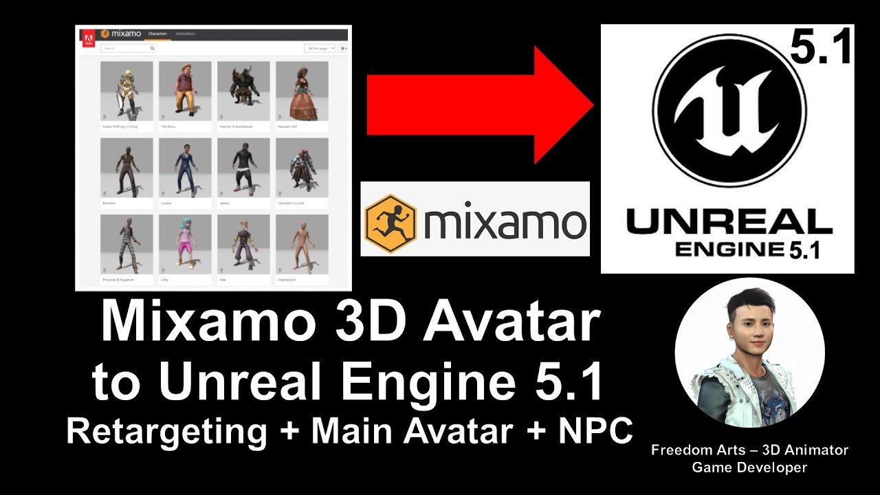 Mixamo 3D Avatar to Unreal Engine 5.1 – Retarget + Main Avatar + NPC – Tutorial