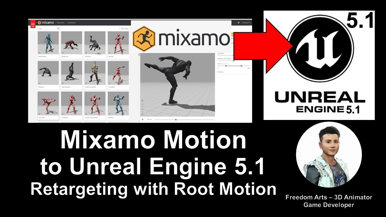 Mixamo Motion to Unreal Engine 5.1 – Retarget 3D Avatar with Root Motion – Tutorial