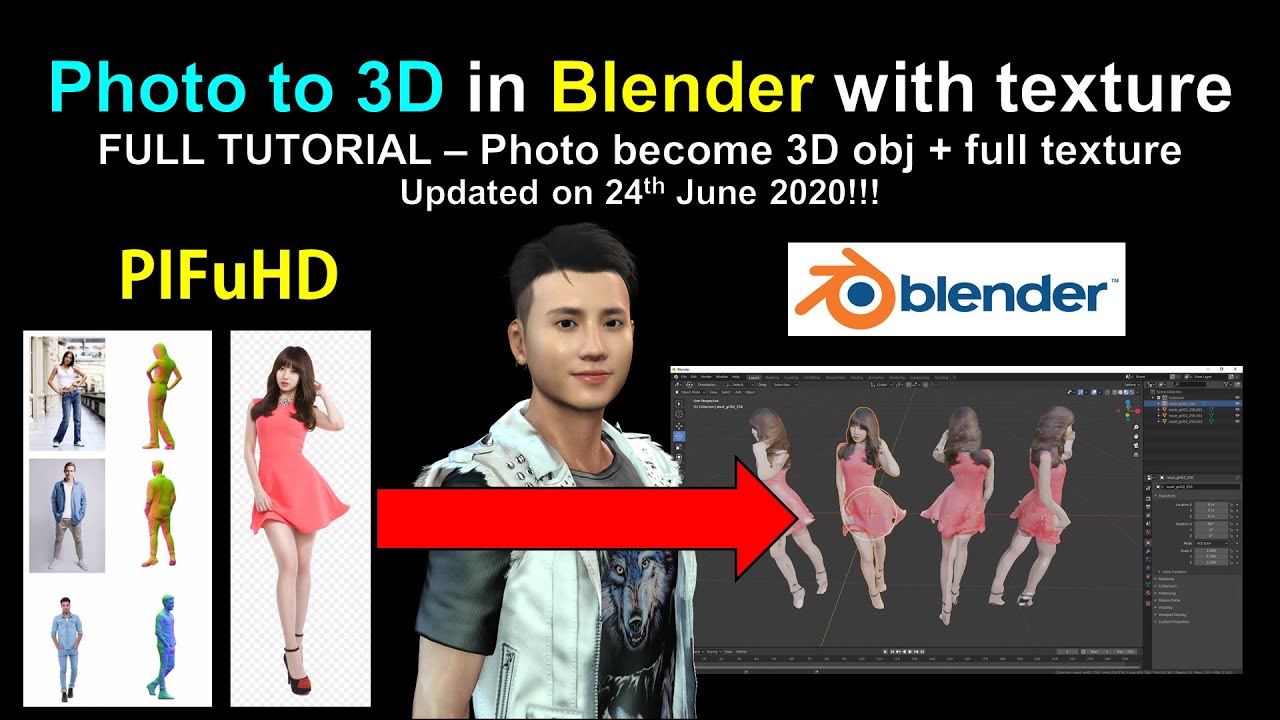 PIFuHD – Photo to 3D mesh in Blender (with texture)
