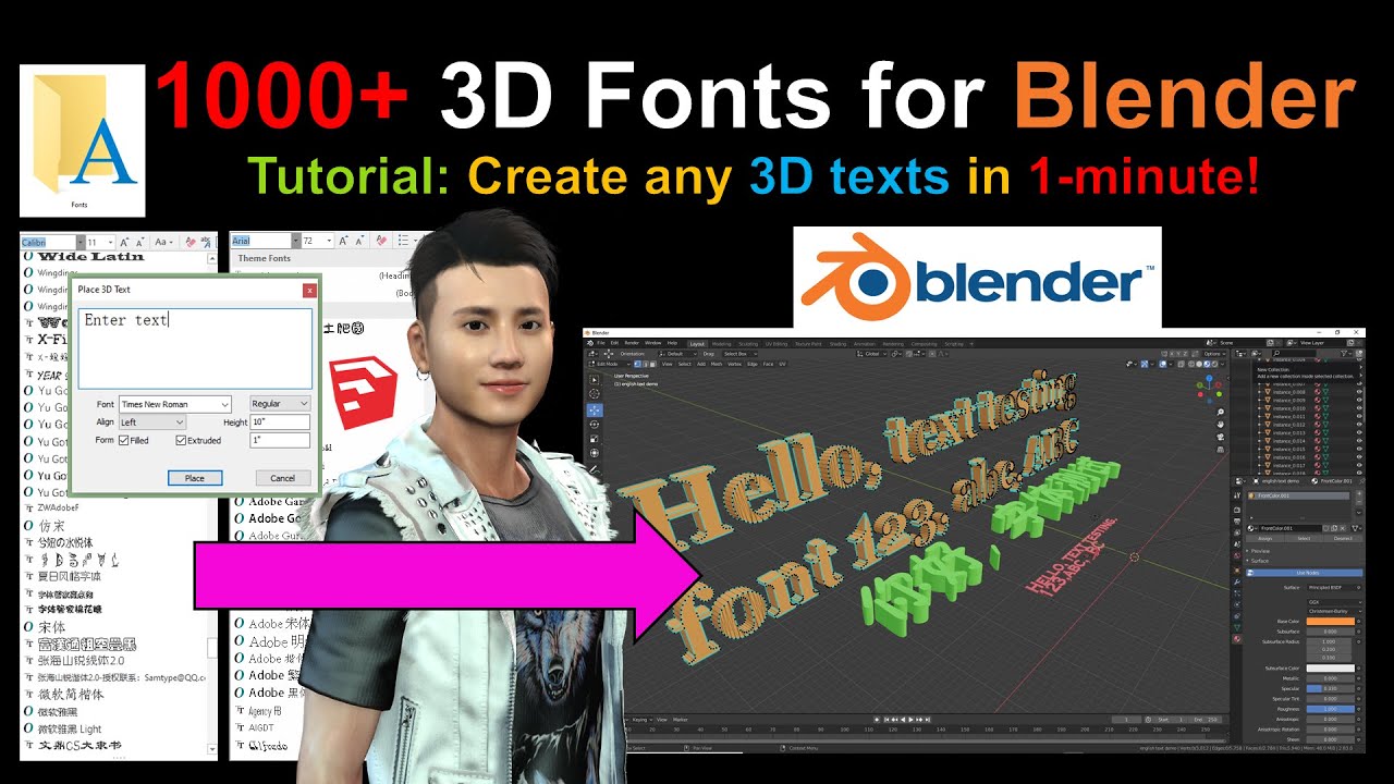 SketchUp 3D Text Fonts to Blender
