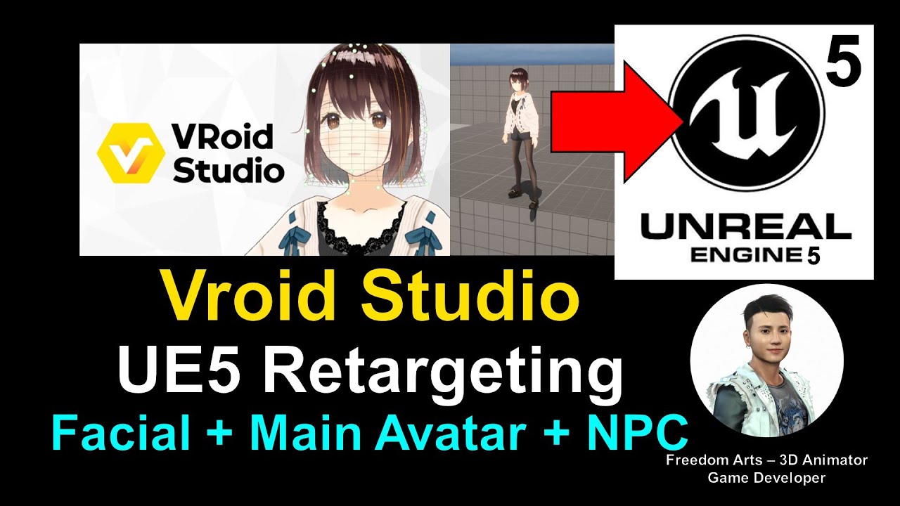 Vroid 3D Manga Cartoon Avatar to Unreal Engine 5 – Retargeting + Main Avatar + NPC – Full Tutorial