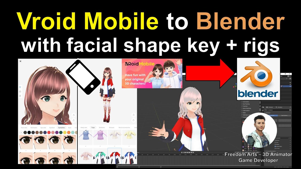 Vroid Mobile to Blender, with facial shape key & rigs – Blender Tutorial