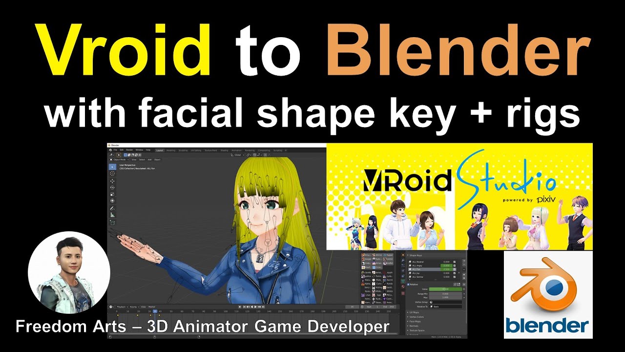 Vroid to Blender with Facial Shape key and Skeleton bones – Blender Tutorial