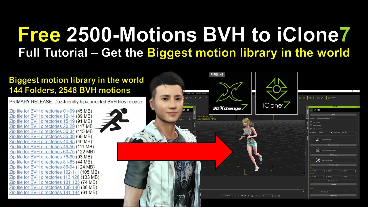 [Tutorial] [iClone] [Motion] 2500 Free BVH motion to iClone