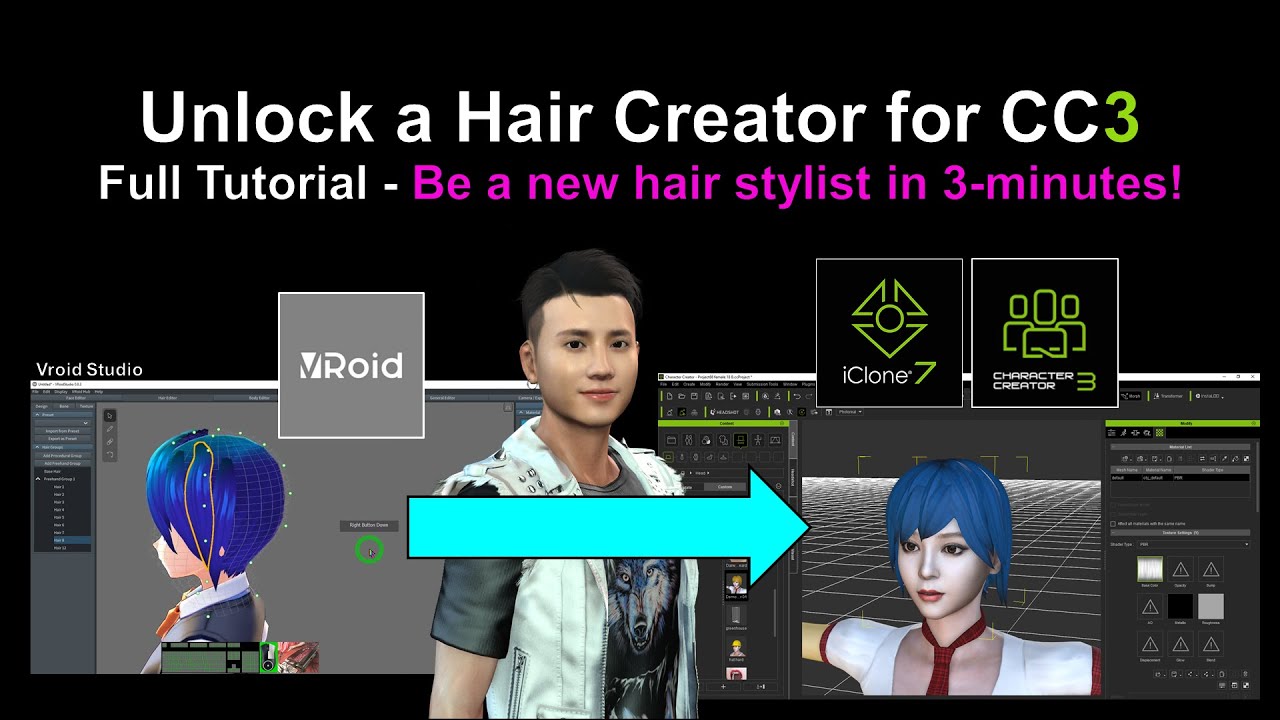 Create new hair for CC3 in Vroid
