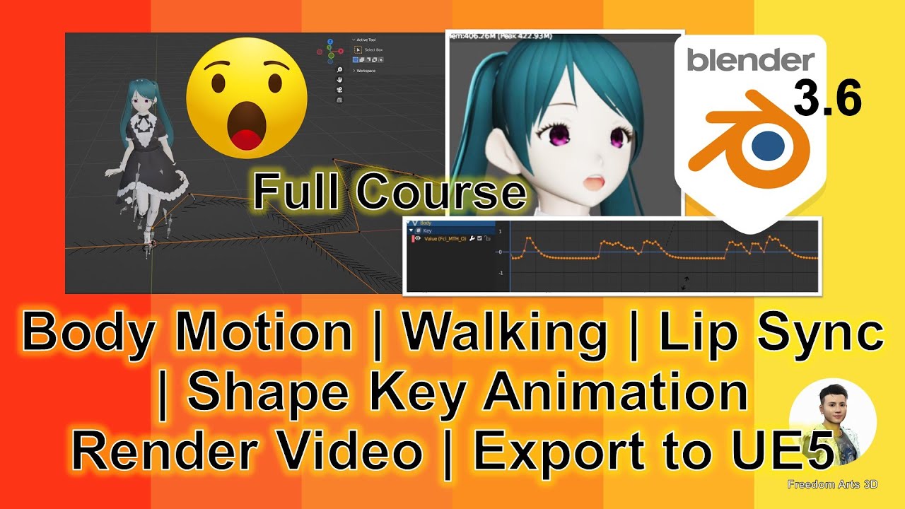 Blender 3.6 3D Animation + Lip Sync Shape Key + Render Video + Export All to UE5 | Full Tutorial!!!