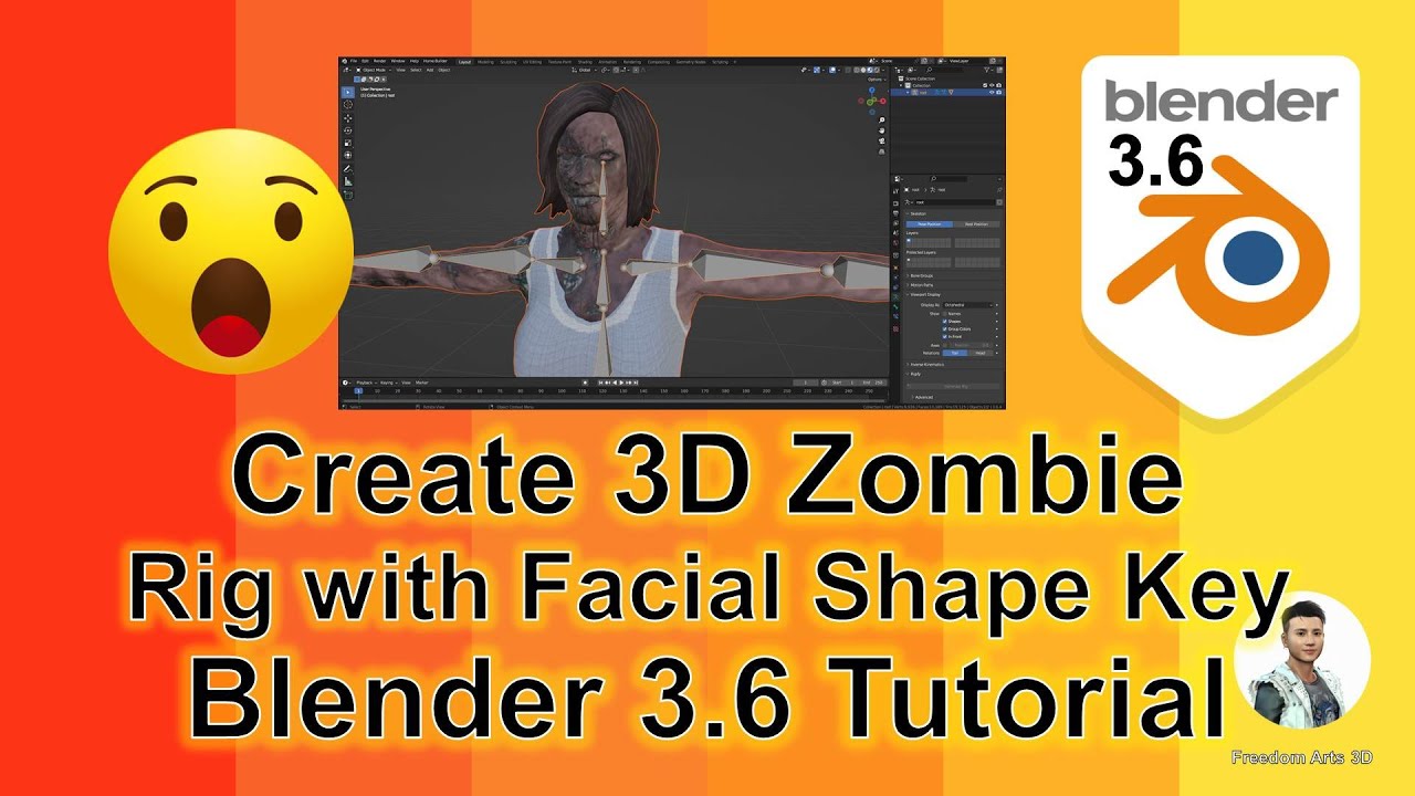 How to create 3D Zombie & Rig with Facial Shape Key? Blender 3.6 Tutorial