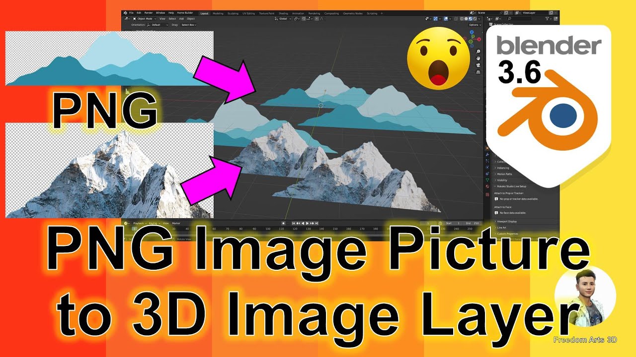 Import PNG image layer with alpha transparent as 3D Background – Blender 3.6 Tutorial