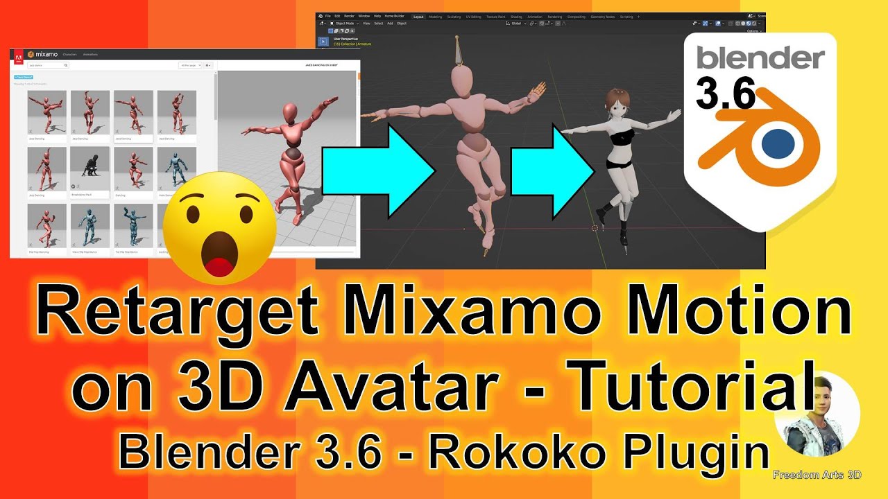Retarget Mixamo Motion on 3D Avatar – Blender 3.6 – Rokoko Plugin