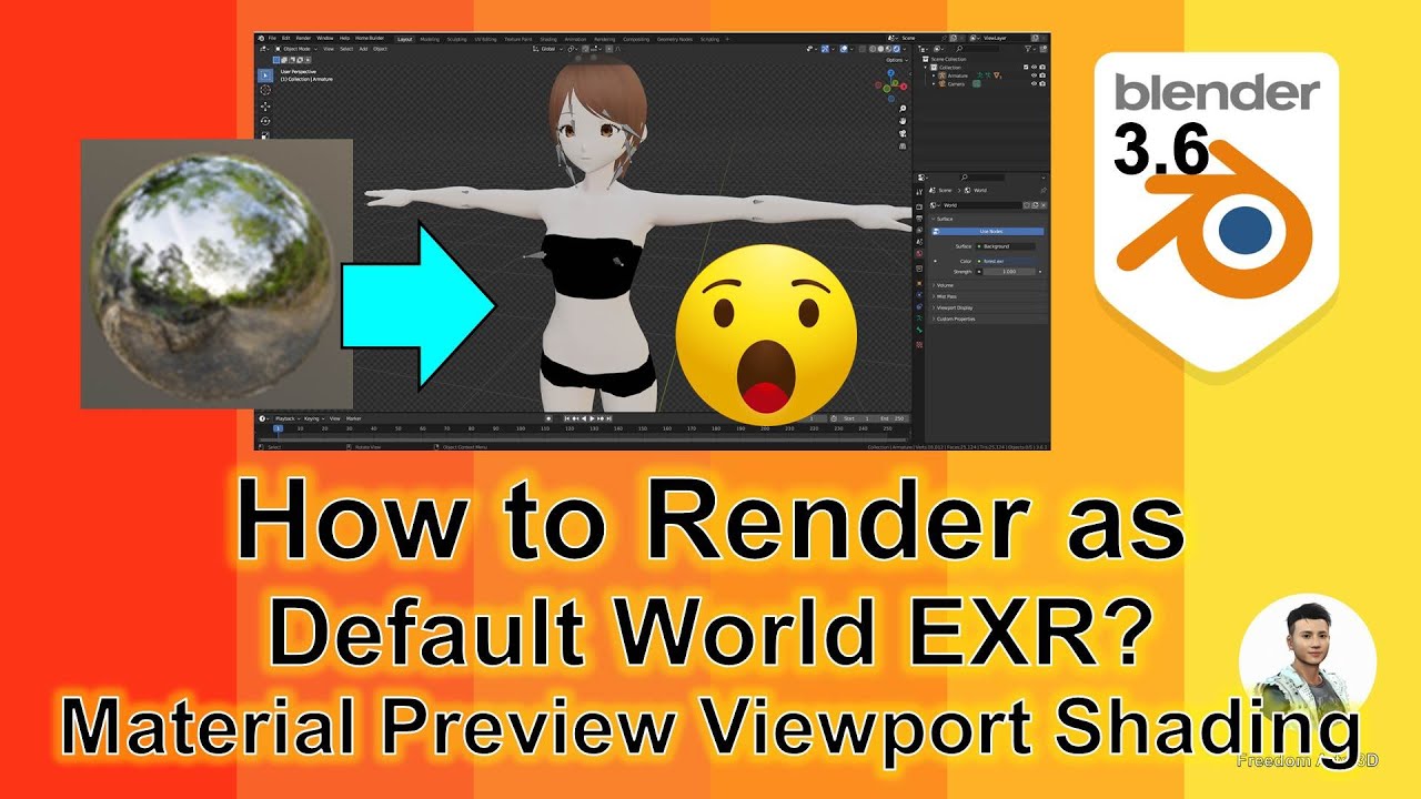 How to Render as Material Preview Viewport Shading – Default World? Blender 3.6 Tuturial