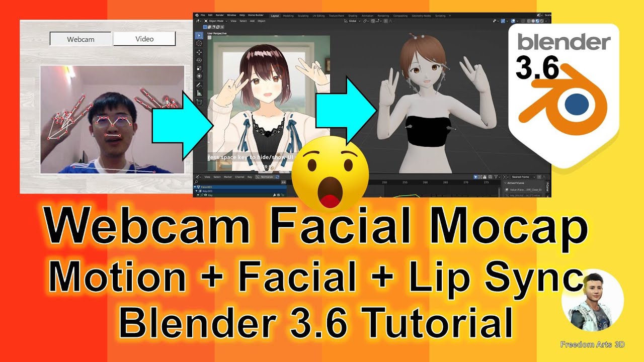 Webcam Facial Mocap – Lip Sync + Facial + Motion – Blender 3.6 – Webcam Motion Capture – Tutorial
