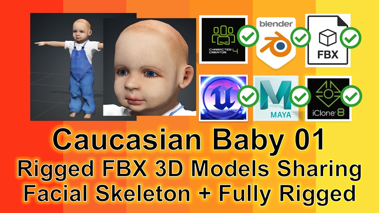Caucasian Baby | FBX | Blender | 3D Model Shared | Rigged | Facial | Lip Sync