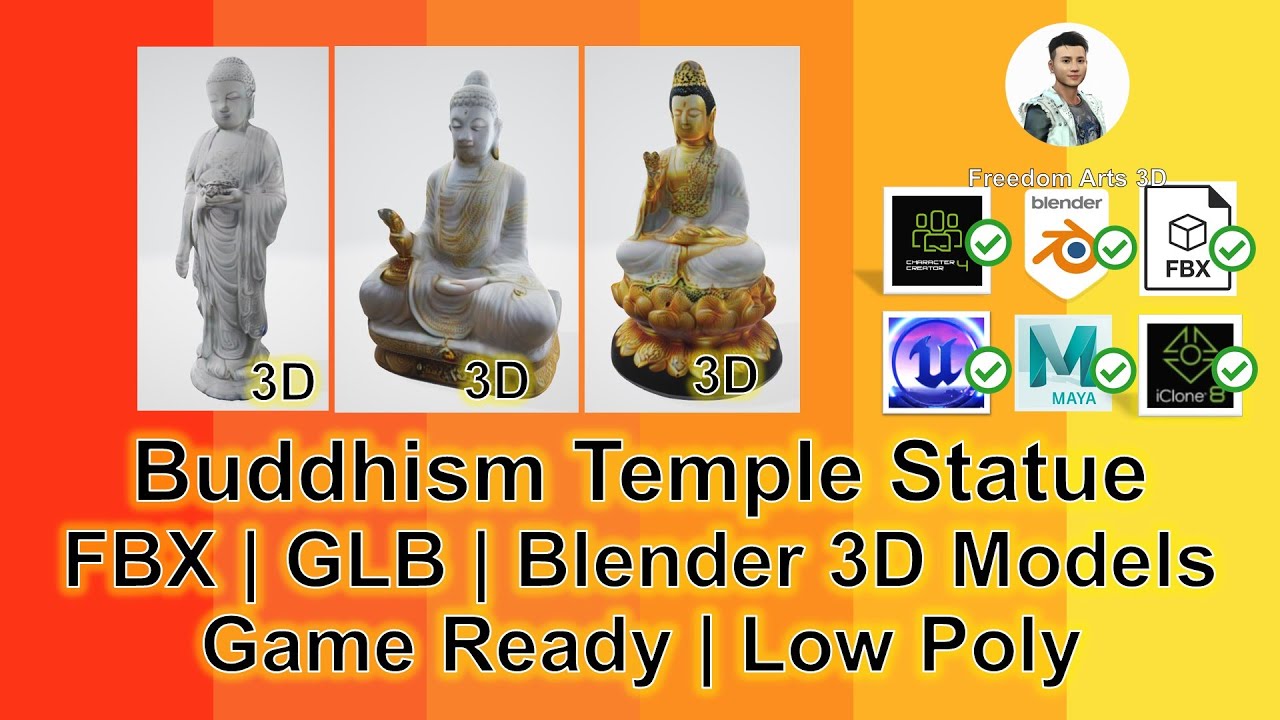 Buddhism Temple Statue 3D Models Collection – FBX | GLB | Blender