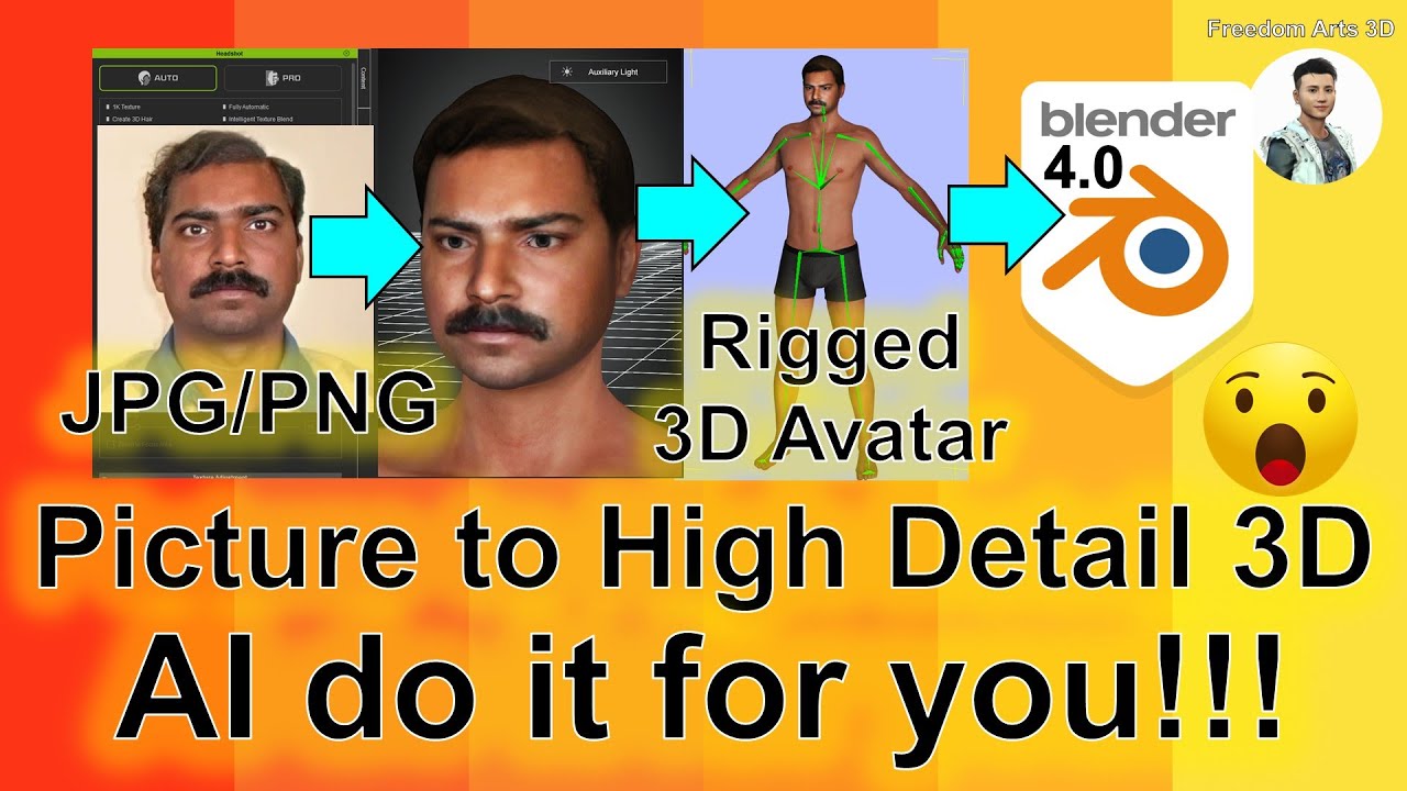 Picture to High Detail 3D Avatar | Blender | AI Modeling | Character Creator | Headshot