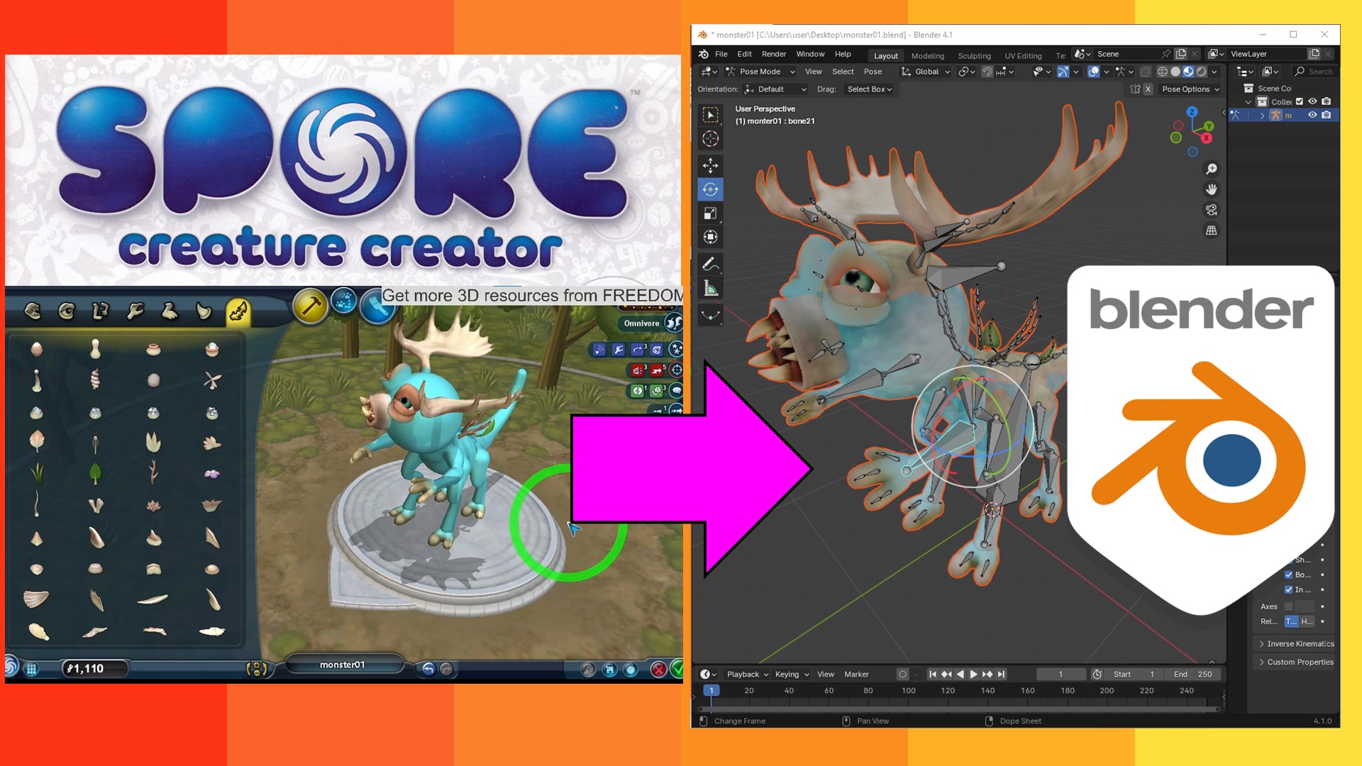 Creature Creator to Blender 4.1 Tutorial | Animal | Monster | Bird | Fish Creation | Spore Game