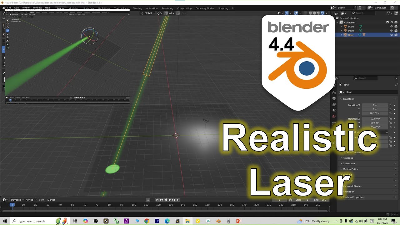 Blender Realistic Laser Tutorial #blender #3dmodeling #3danimation #lazer #lighting #tutorial