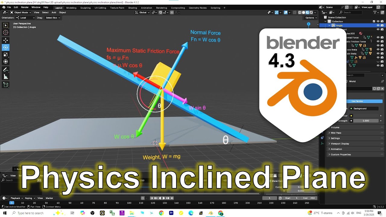 Physics Inclined Plane with Force Vectors – Blender Project – Download #Blender #physics #friction
