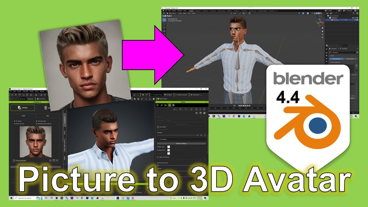 Picture to 3D Avatar for Blender 4.4 with #headshot photo & #CharacterCreator #CC4 – Full Tutorial