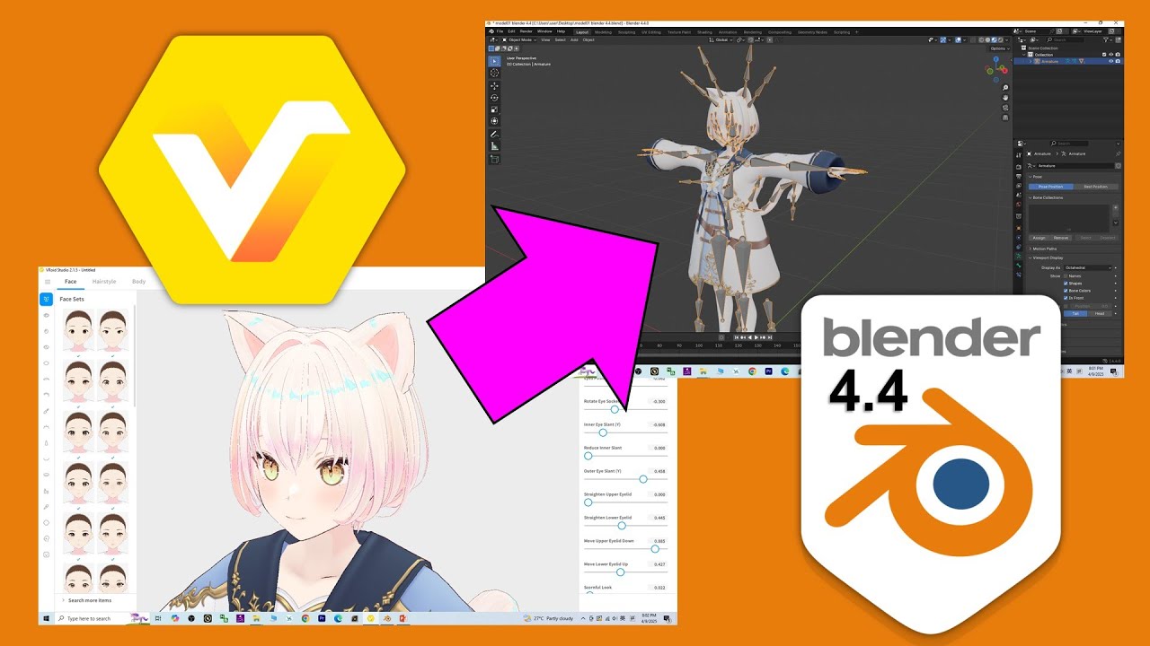 Vroid to Blender 4.4 with facial and bones – Pipeline Tutorial #vroid #blender #cartoon #3dmodeling