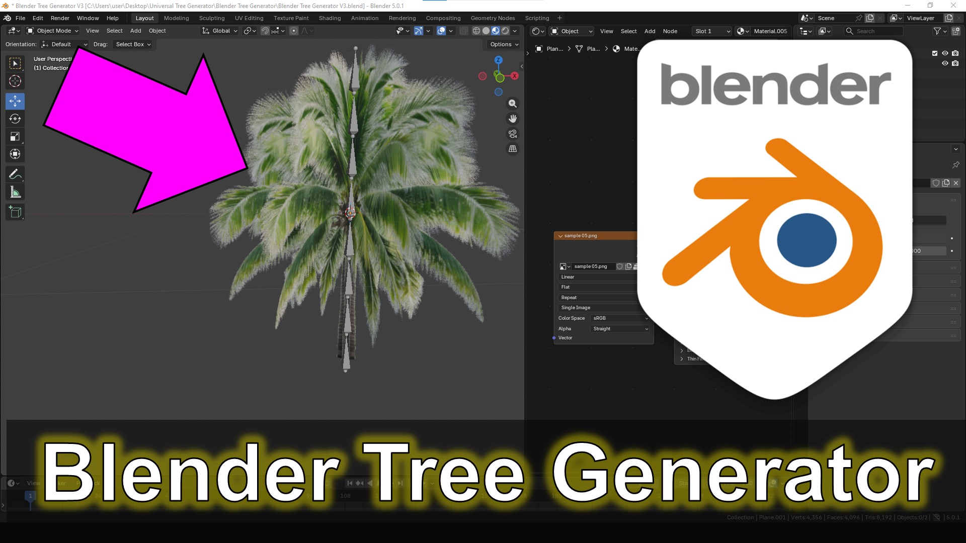 Blender 5.0 Tree Generator – Rigged Project File, Export FBX for Any 3D Software